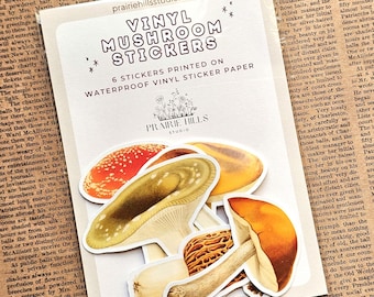 Vinylstickers paddenstoelen | Set van 6 | Waterdichte zelfklevende stickers