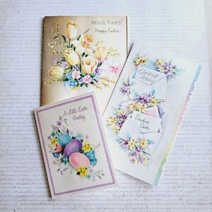 1960er Jahre Vintage Ostern & Wünsche Grußkarten - 3er Set - Gebrauchte Vintage Grußkarten, Papier Ephemera, Oster Ephemera, Junk Journal Versorgung