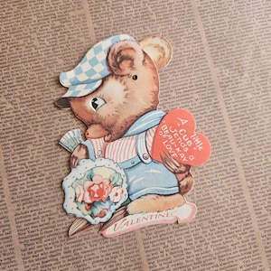 Vintage Valentinstag Bärenjunge Karte mit beweglichen Augen, gebrauchte Valentinstag Karte, Retro Ephemera, Vintage Valentinstag, Valentine Ephemera, Junk Journal