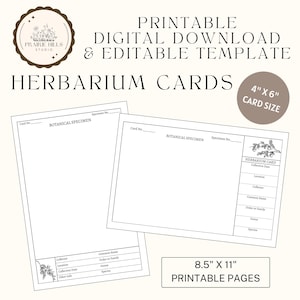 Può includere: Modello di schede per erbario scaricabile e stampabile. Le schede misurano 10,16 cm x 15,24 cm e le pagine stampabili misurano 21,59 cm x 27,94 cm. Le schede hanno spazio per le informazioni sui campioni botanici.