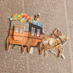 Carrozza trainata da cavalli d'epoca per San Valentino con porta nascosta - Usato - Biglietto di auguri per San Valentino, biglietto di San Valentino d'epoca, effimero di San Valentino