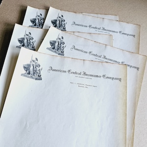 Set mit 5 antiken Versicherungseiten aus dem Vintage-Ledger der American Central Versicherung - Antique Ephemera, Junk Journal Versorgung, Mixed Media