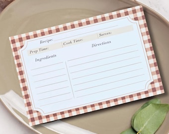 Schede di ricette a quadri vintage / 4x6, set da 10