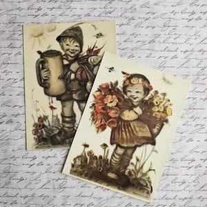Juego de 2 postales vintage de Hummel, suministros para revistas basura navideñas, postales navideñas vintage, postales coleccionables
