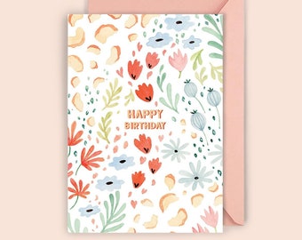 Floral Birthday Greeting Card / Gift for Best Friend Birthday Card Flowers Birthday Card  Ilustration Print / Love Friendship Card Fun