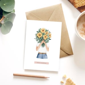 Sunflower Love Greeting Card / Birthday Greeting Card / Birthday Card Tented /  Ilustration Print / Gift Love Friendship Card Fun Card