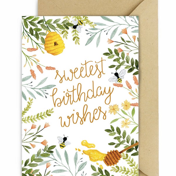 Bienen Karte / Grußkarte Gold / Letterpress Karte / Geburtstagskarte / Geburtstagseinladung Kindergeburtstag / Happy Birthday Karte