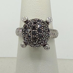 Natural Black & White Diamond Cocktail Ring, 14k White Gold, 1.61 Carats, Size 6.5