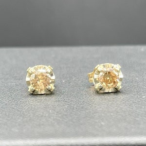 0.60 Carat Natural Fancy Champagne Diamond 14k Yellow + White Gold Stud Earrings