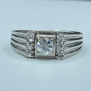 Cubic Zirconia Sterling Silver Mens Ring (Size 13)