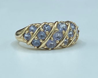 Anillo de diseño vintage de tanzanita natural en oro amarillo de 14 k (talla 8,25)