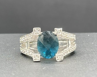 Lab Grown Sapphire & Cubic Zirconia Sterling Silver Ring (Size 6.25)