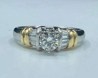 1.06 Carat Natural Diamond Platinum & 18k Gold Engagement Ring (Size 7)