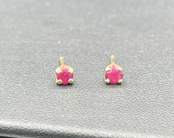 3MM Ruby 14K Yellow Gold Stud Earrings