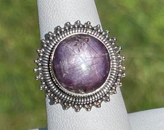 Natural Star Ruby Bezel Set Ring (Size 7)