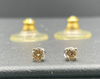 Light Champagne Diamond .25 Carat 14K Solid White Gold Stud Earrings