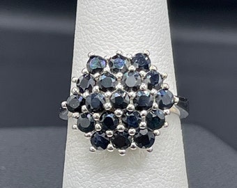Natural Sapphire Cluster 925 Sterling Silver Ring