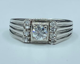 Cubic Zirconia Sterling Silver Mens Ring (Size 13)