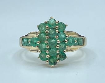 Natural Emerald Cluster 14k Yellow Gold Ring (Size 6.25)