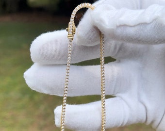 Collana da tennis in oro giallo 18 carati con diamante naturale da 3,59 carati (17 pollici)