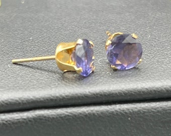Natural Iolite 14K Yellow Gold Earrings