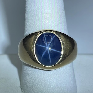 AGL Certified Natural Blue Star Sapphire 14k Yellow Gold Ring - Unisex, Size 10