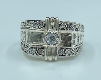 Cubic Zirconia Sterling Silver Mens Ring (Size 12)