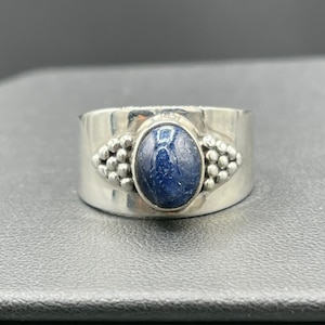 Natürliche Cabochon Lapis Lazuli Sterling Silber Zigarre Ring (Größe 7,75)