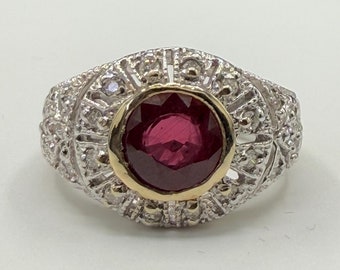 Natural Ruby & Diamond 18k White Gold Ring (Size 6.25)