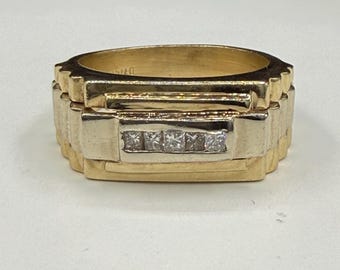 ヴィンテージ メンズ ダイヤモンド 14K イエローゴールド ステートメントリング (サイズ 10)