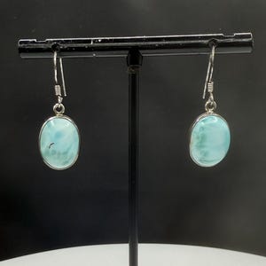 Natural Larimar Sterling Silver Dangle Earrings | 1.24 Inches