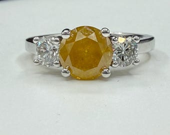 GIA Certified 1.75ct Fancy Intense Orange-Yellow Diamond Ring | 18K White Gold | 0.80 Ct White Diamond Accents | Size 7