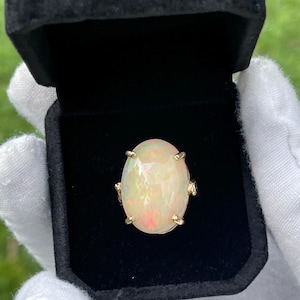 Natural Ethiopian Opal Solid 14k Yellow Gold Ring | Handmade, Size 6.5