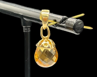 Natural Madeira Citrine Briolette Cut 14k Yellow Gold Petite Pendant