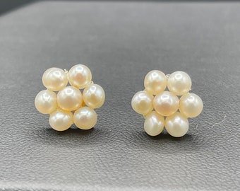 Natural Freshwater Pearl Cluster 14k Yellow Gold Earrings