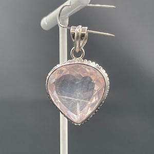 19 Carat Natural Rose Quartz Trillion Cut Sterling Silver Pendant