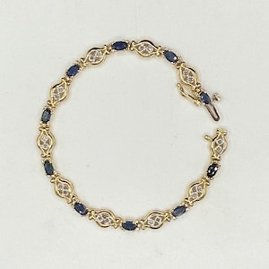 Natural Sapphire & Diamond 14k Yellow Gold Tennis Bracelet | 7.25”