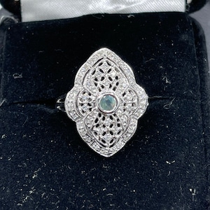 Natural Alexandrite and Diamond 14K White Gold Filigree Ring (Size 7.5) (100% COLOR CHANGE)