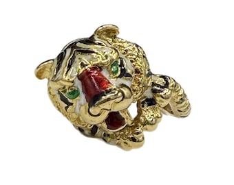 Vintage Hammerman Brothers 18K Gold Enamel Tiger Ring | Size 5