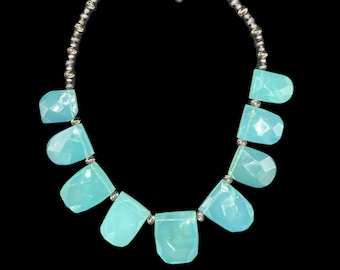 Natural Sea Foam Chalcedony Sterling Silver Choker Bib Necklace
