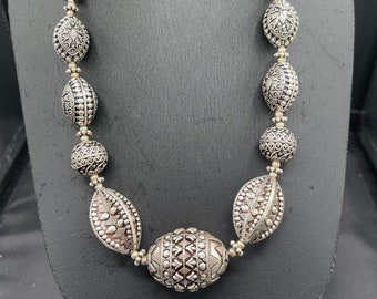 Handmade Solid Sterling Silver Bali Bead Adjustable Necklace