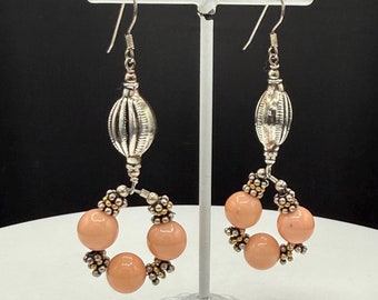 Natural Angel Skin Pink Coral Sterling Silver Dangle Earrings