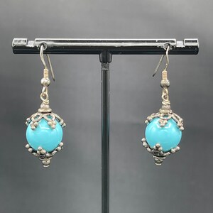 Natural Turquoise Sterling Silver Dangle Earrings