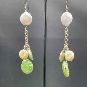 Natural Freshwater Coin Pearl Sterling Silver Dangle Earrings