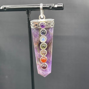 Natural Amethyst & Chakra Gemstone Sterling Silver Pendant