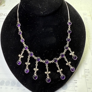 Handmade Natural Amethyst Sterling Silver Bib Necklace