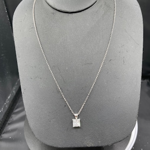 Cubic Zirconia Cushion Cut Sterling Silver Chain Necklace