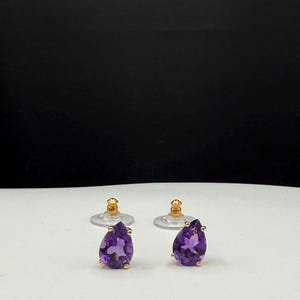 Natural Amethyst Pear Cut 14k Yellow Gold Stud Earrings 3.00 CTW