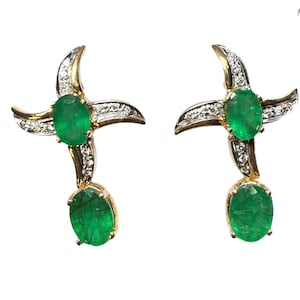 Custom 18K Yellow Gold Emerald & Diamond Earrings