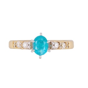 GIA-zertifizierter natürlicher brasilianischer Paraiba-Turmalin und Diamant 14k Gelbgoldring (Größe 7) | Vintage Ring